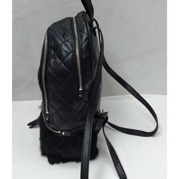 Michael Kors Rhea Black Leather Quilted Fur Zipper Top Handle Backpack main image 11